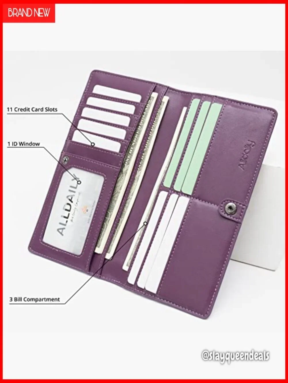 Ultra Slim RFID Blocking Wallet with 11 Card Slots and Zippered Pocket
